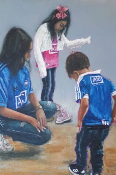 Three children on the beach in Dublin Jerseys