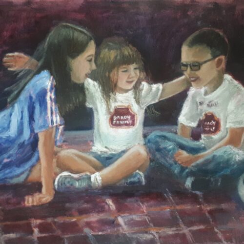 Grandchildren gift commissioned portrait original Irish art