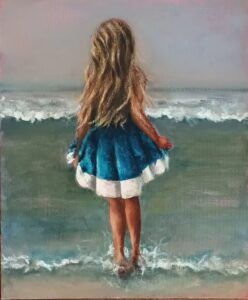 Commission art Little girl blue dress dancing at the waters edge